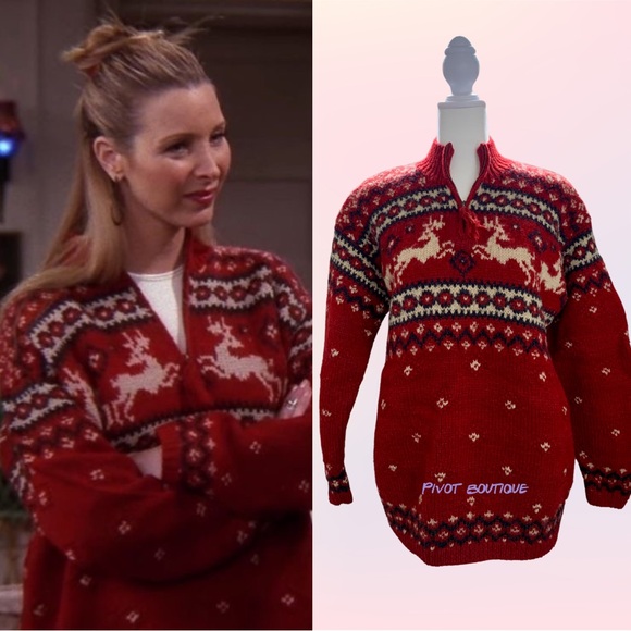 Vintage Reindeer Christmas Sweater ASO Phoebe Buffay on Friends - Picture 1 of 14